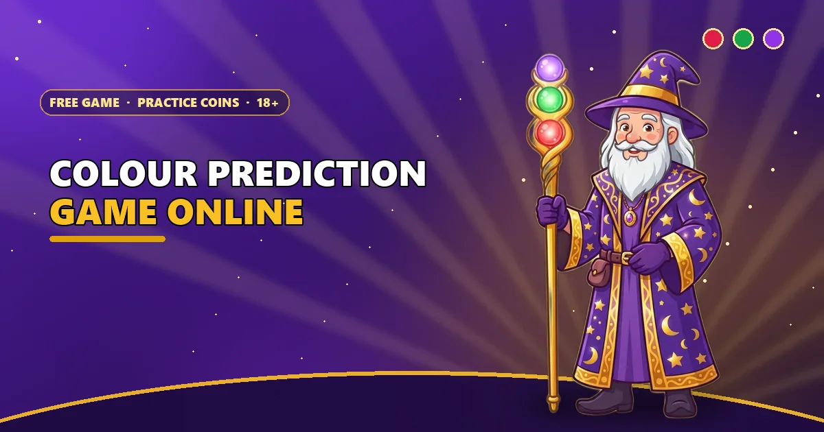 Wizard holding a staff with red, green and violet orbs for the colour prediction game online guide