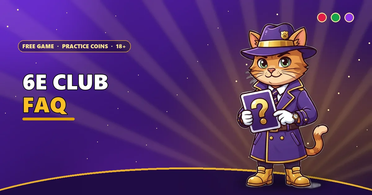 Cat detective holding a question mark card for the 6E Club FAQ