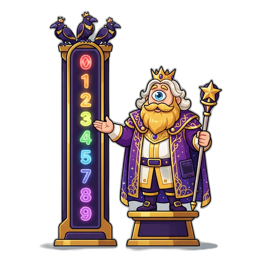 Sky king beside a 0 to 9 board where every 6E Club game digit glows equally