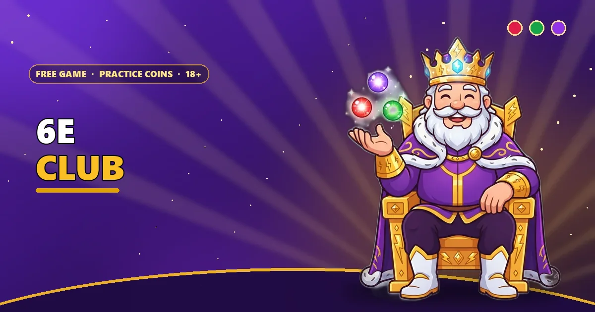 Thunder king mascot on a golden throne with red, green and violet orbs on the 6E Club banner