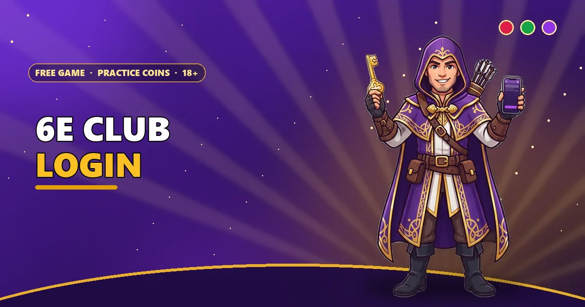 Hooded archer mascot holding a golden key and a phone for the 6E Club login guide