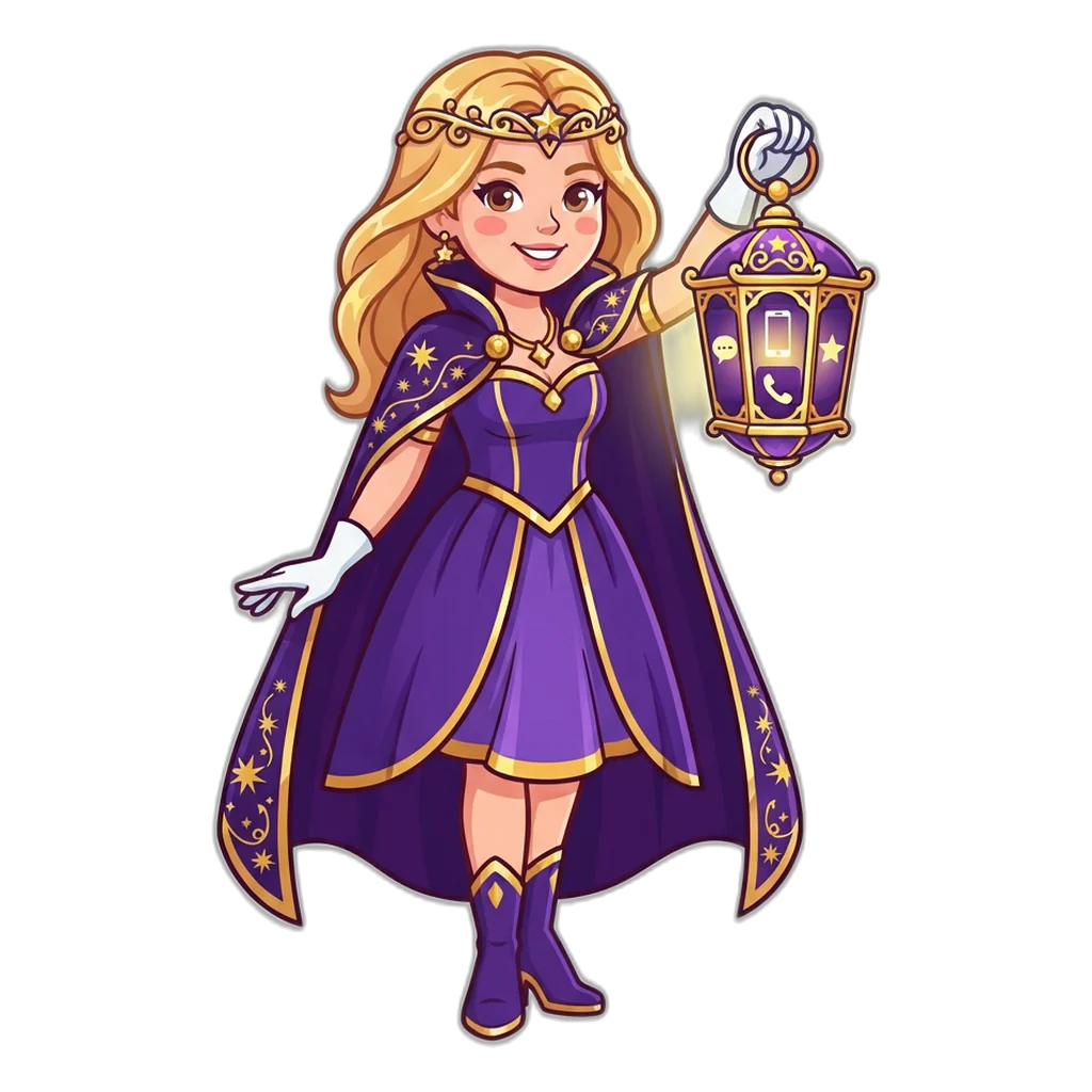 Star princess holding a glowing lantern of free helpline numbers for 6E Club safety