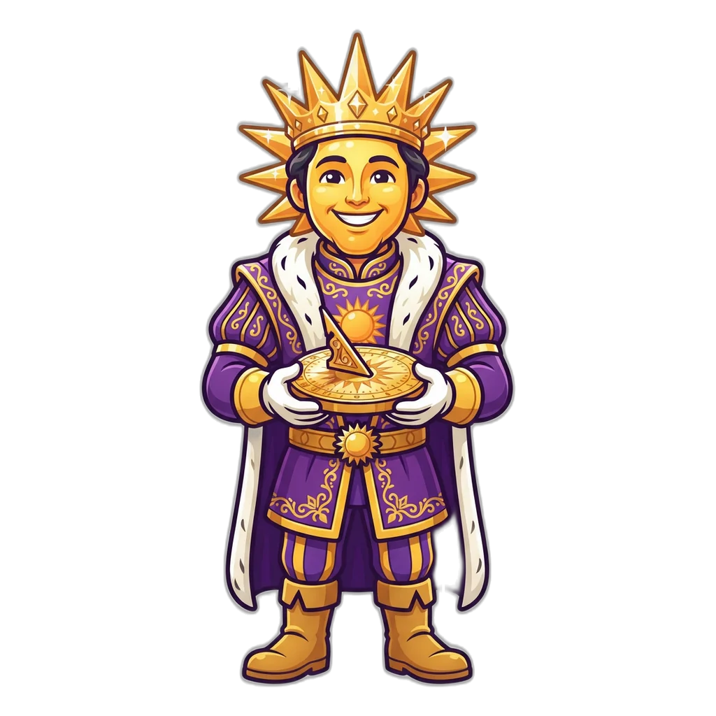 Sun king holding a golden sundial as a reminder to set a time limit