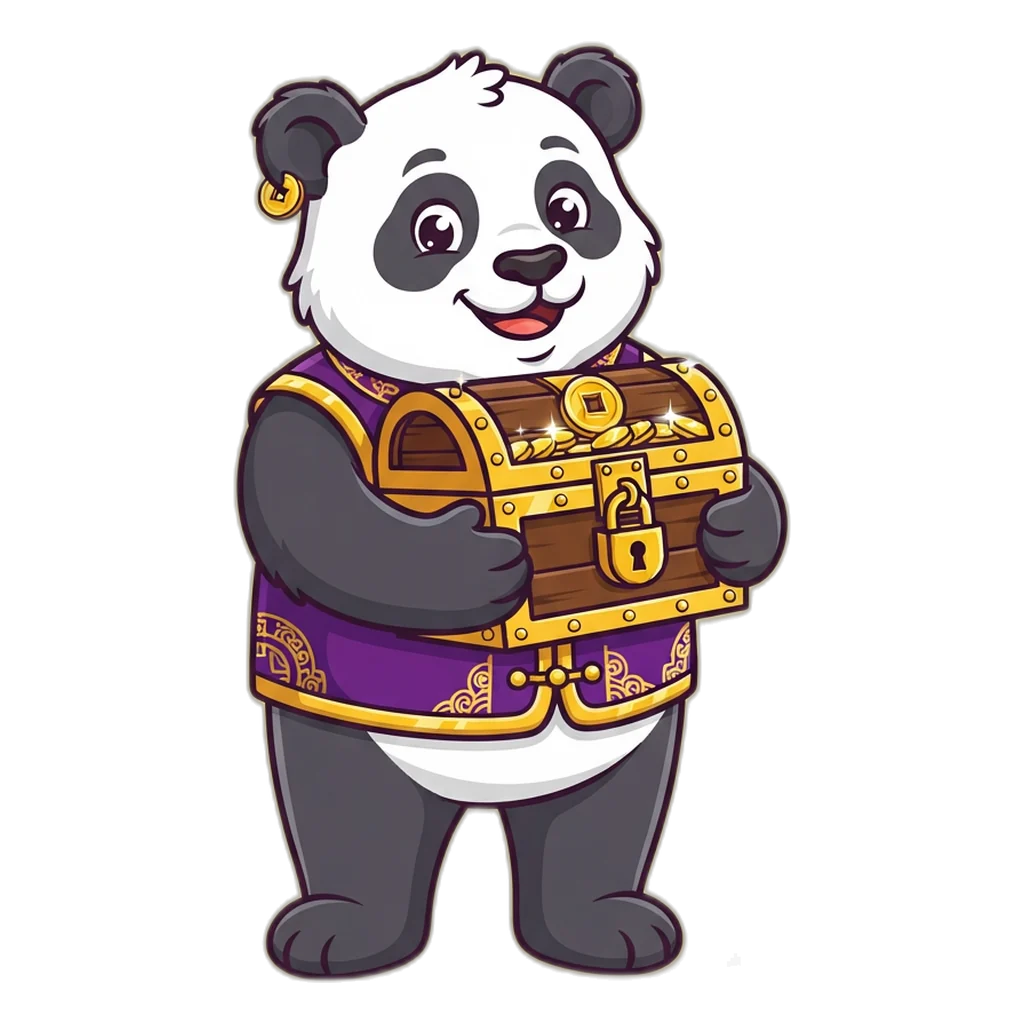 Lucky panda hugging a locked play-only coin chest for the 6E Club withdrawal guide